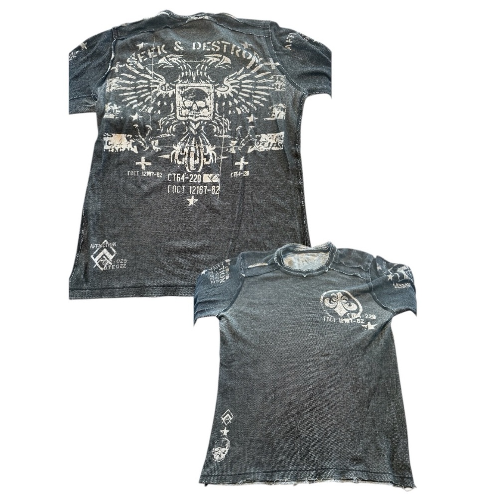 Affliction Men’s Reversible Thermal Seek & Destroy Distressed Thrashed Shirt S/M